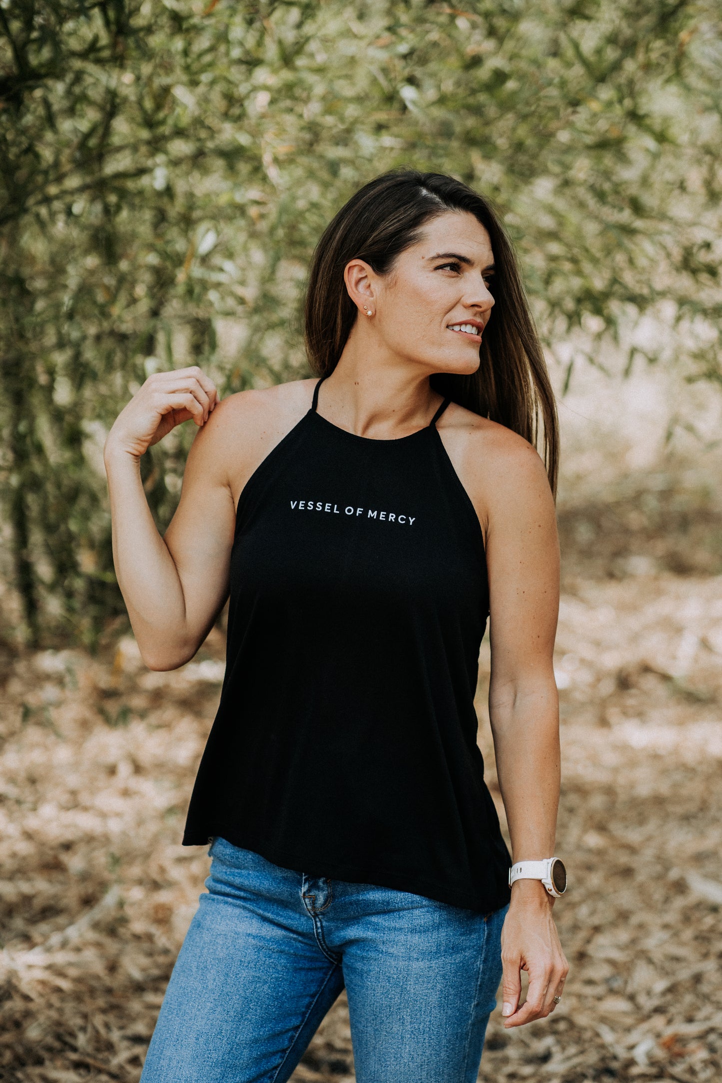 Women's black razor back tank top