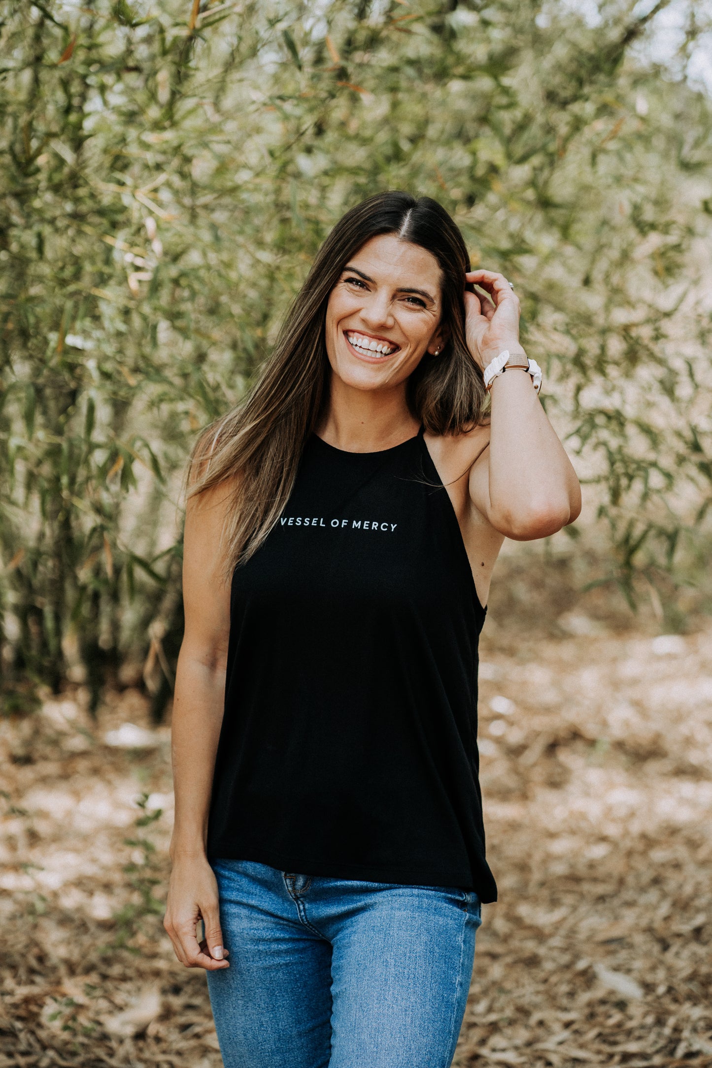 Women's black razor back tank top