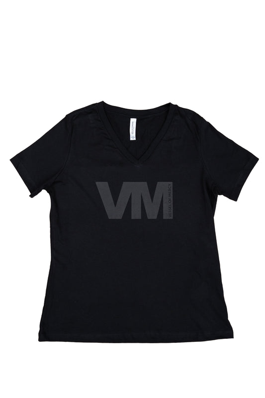 Women's v-neck black t-shirt, black VM logo