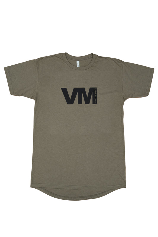 Green men's short sleeve t-shirt with VM logo